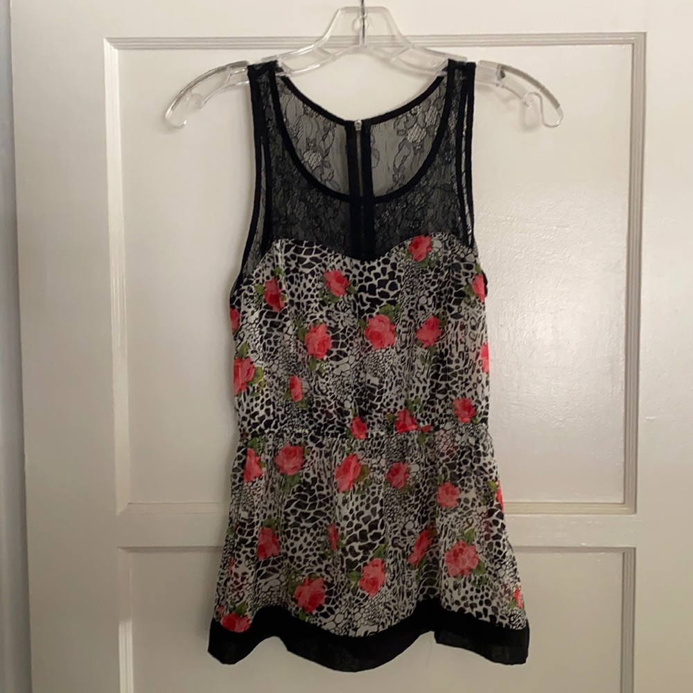 Forever 21 Sleeveless Lace/Animal Print Top Small